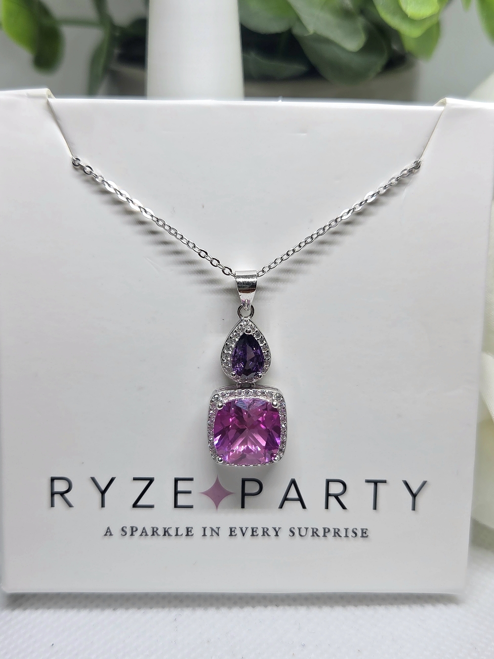 BP Sterling Silver Pink & Purple Double Gem Pendant Necklace